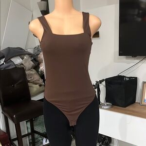 Brown Square Neck Bodysuit